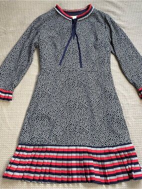 Boden Lara Pleated Polka Dot Dress US 2 Reg Womens Blue Red